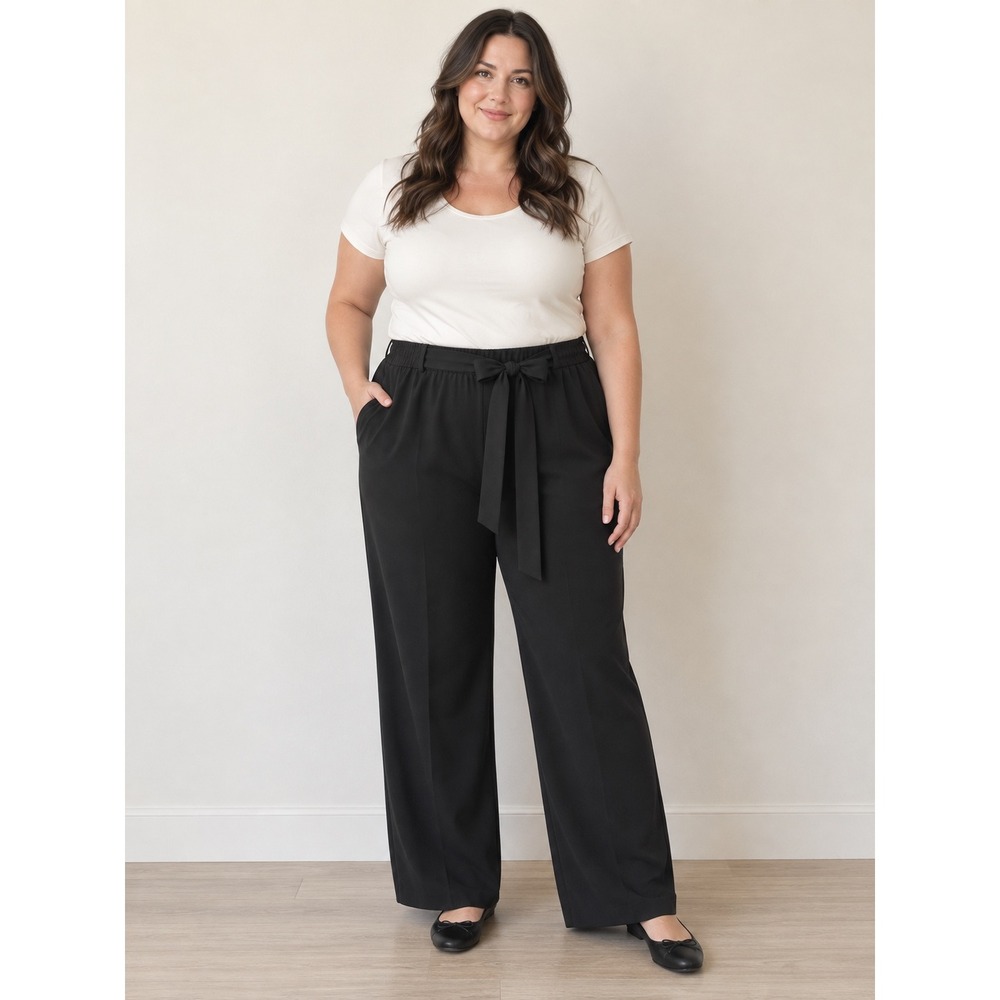 Worthington XXL Black Wide Leg Tie Waist Pull On Dress Pants New